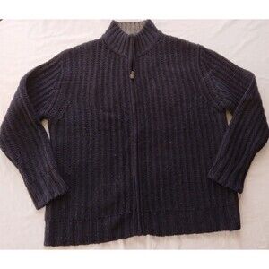 Sundance Cable Knit Full Zip Navy Long Sleeve 100% Wool Sweater Mens Size XL